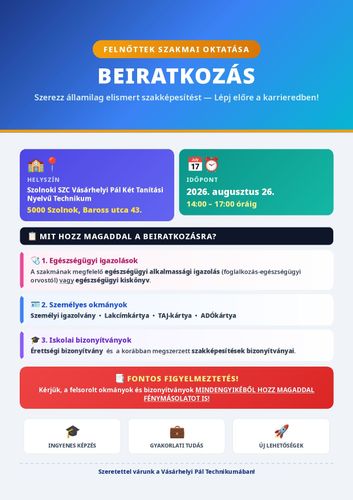 FELNŐTTEK SZAKMAI OKTATÁSA - BEIRATKOZÁS